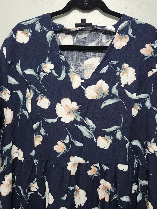 Nursing Queen Navy Floral Tiered Nursing Dress with Pink Blooms Size 2X - Picture 5 of 9